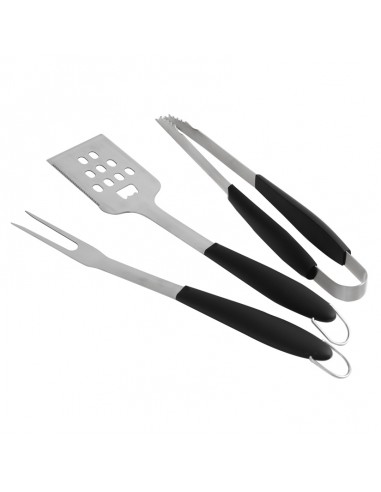 SET 3 USTENSILES INOX MANCHE NOIR BBQ...