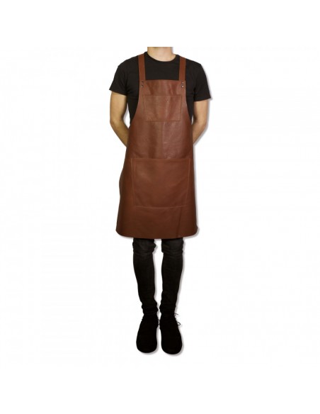 TABLIER A BRETELLES EN CUIR CLASSIC MARRON DUTCHDELUXES