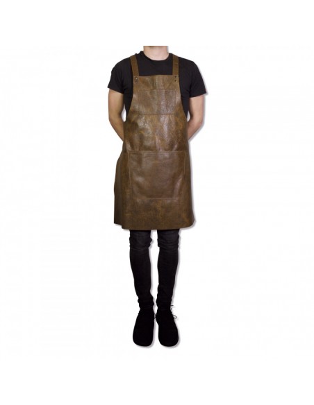 TABLIER A BRETELLES EN CUIR VINTAGE MARRON DUTCHDELUXES