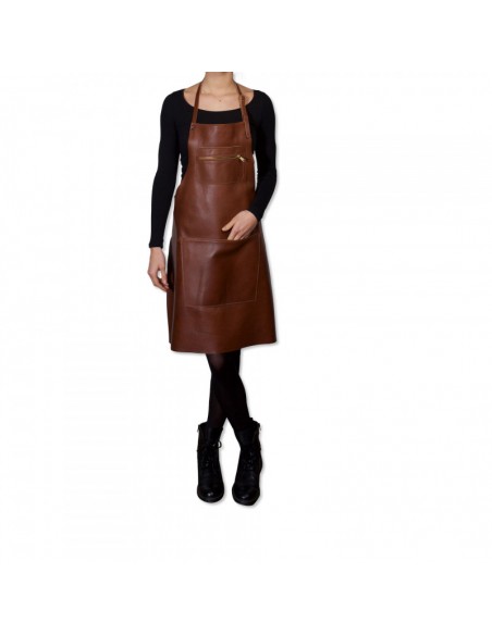 TABLIER ZIPPE EN CUIR CLASSIC MARRON DUTCHDELUXES