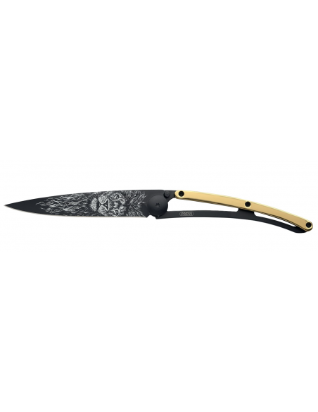 COUTEAU DEEJO 37G - BLACK DORE OR JAUNE - LION