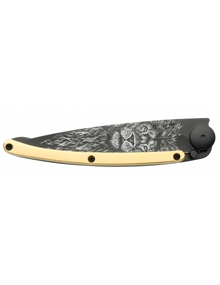 COUTEAU DEEJO 37G - BLACK DORE OR JAUNE - LION