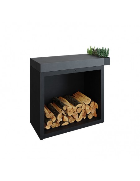 RANGEMENT BOIS OFYR BLACK AVEC PLAN DE TRAVAIL CERAMIQUE