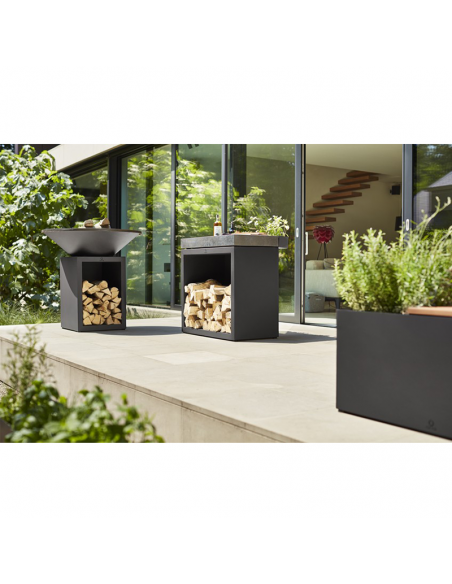 RANGEMENT BOIS OFYR BLACK AVEC PLAN DE TRAVAIL CERAMIQUE