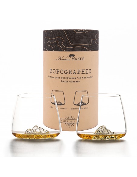 SET 2 VERRES TOPOGRAPHIC EVEREST & MONT BLANC ALASKAN MAKER