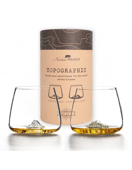 SET 2 VERRES TOPOGRAPHIC FUJI & DENALI - ALASKAN MAKER