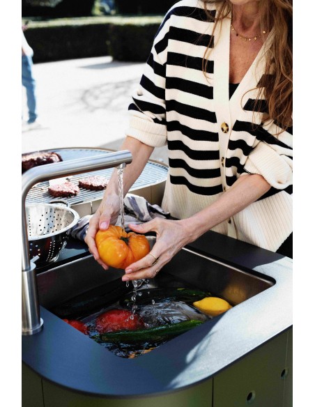CUISINE D'ETE TRIO COLLECTION ORIGINALE KAKI ET CHAMPAGNE AVEC EVIER - ALUVY