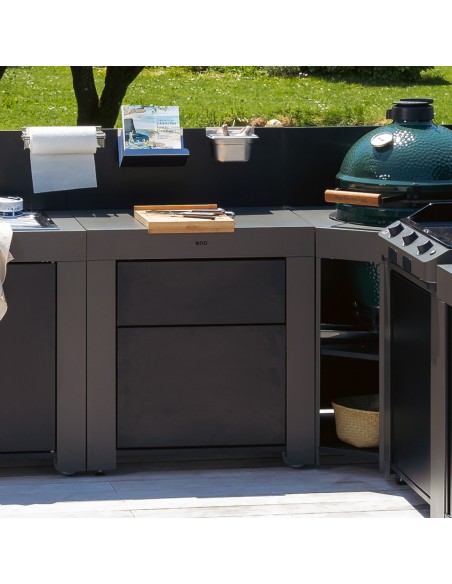 MODULE DE CUISINE GRIS CARGO AVEC PLAN DE TRAVAIL ET 2 TIROIRS - ENO