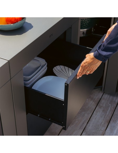 MODULE DE CUISINE GRIS CARGO AVEC PLAN DE TRAVAIL ET 2 TIROIRS - ENO
