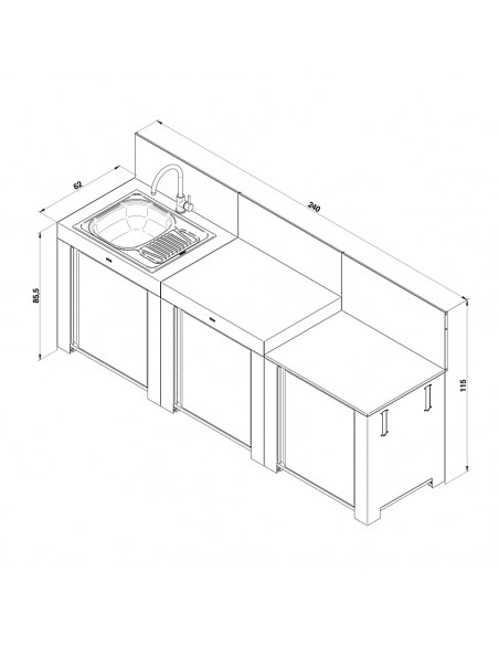 ENSEMBLE CUISINE ENO GRIS CARGO "CLASSIC" 3 MODULES