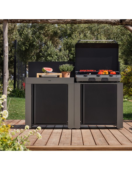ENSEMBLE CUISINE ENO GRIS CARGO "L'ESSENTIEL" 2 MODULES