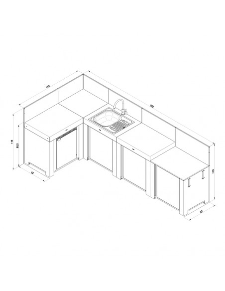 ENSEMBLE CUISINE ENO GRIS CARGO "COMFORT" 4 MODULES + ANGLE