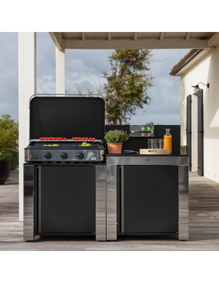 ENSEMBLE CUISINE ENO NOIR INOX "L'ESSENTIEL" 2 MODULES