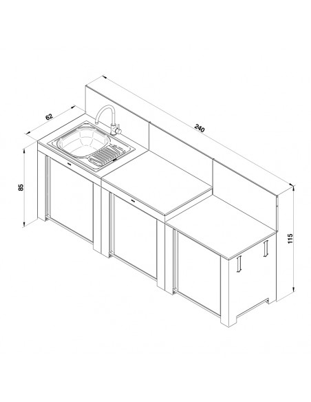 ENSEMBLE CUISINE ENO NOIR INOX "CLASSIC" 3 MODULES