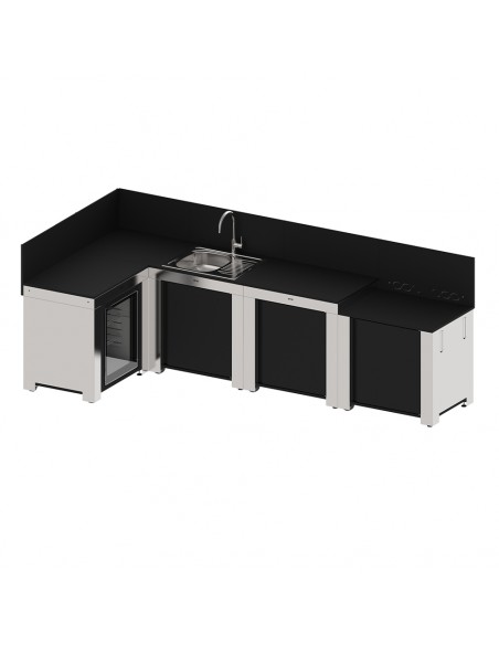 ENSEMBLE CUISINE ENO NOIR INOX  "COMFORT" 4 MODULES + ANGLE