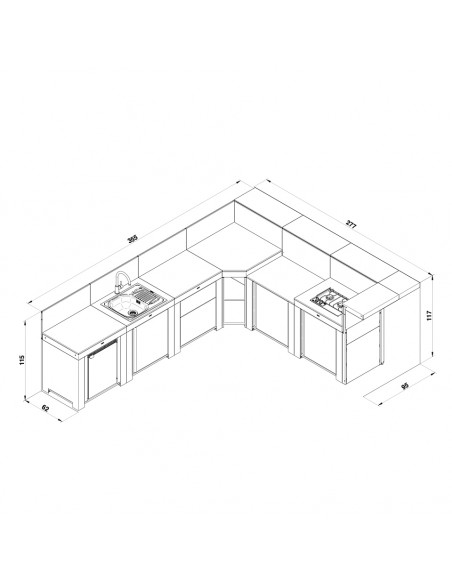 ENSEMBLE CUISINE ENO NOIR INOX "DELUXE" 6 MODULES