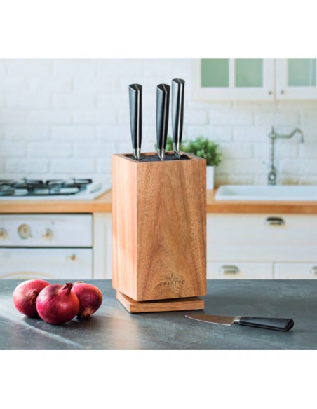BLOC COUTEAUX BOIS D'ACACIA CARRE ROTATIF - CRISTEL