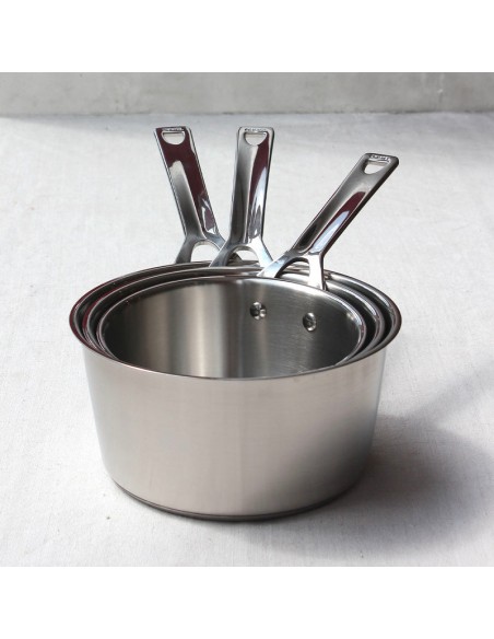 LOT DE 3 CASSEROLES 1826 INOX BROSSE 16-18-20CM - CRISTEL