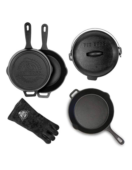 SET DE 6 USTENSILES DE CUISSON EN FONTE AVEC GANT -  PIT BOSS